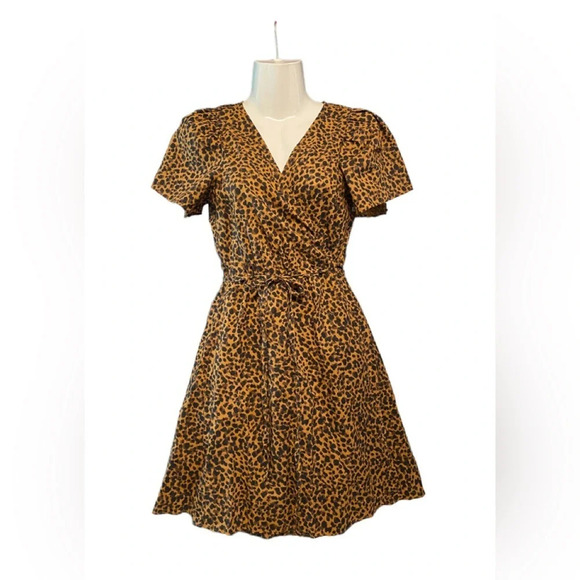 Madewell Flutter Sleeve Leopard Print Cotton Wrap Dress - Picture 2 of 11